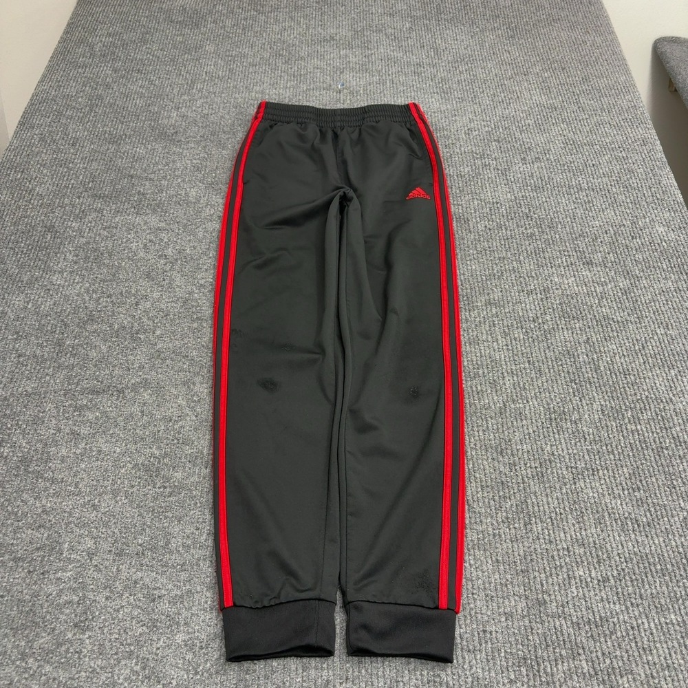 Adidas Track Pants Boys L Black Polyester Three Stripe Joggers Athletic Sporty